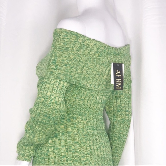 AFRM Green &Yellow Marled Long Sleeves Off Shoulder Bodysuit Sweater Size Medium - Picture 8 of 16